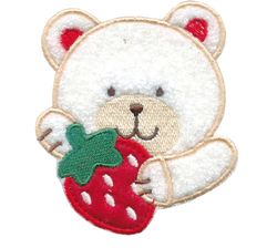 Nažehlovací aplikace velké - medvídek bílý s jahodou